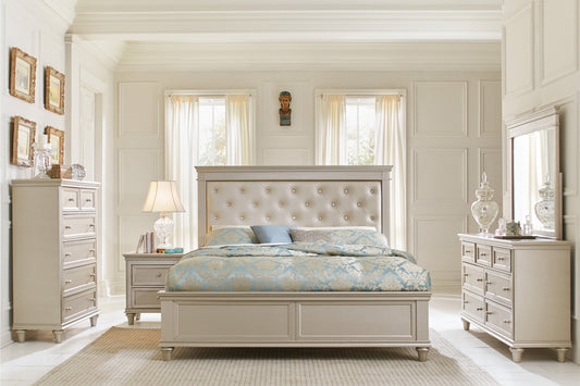 Celandine Silver Upholstered Panel Bedroom Set - SET | 1928-3 | 1928-5 | 1928-6 | 1928-4 | 1928-9 | 1928K-1 | 1928K-2 - Luna Furniture - Dallas Store