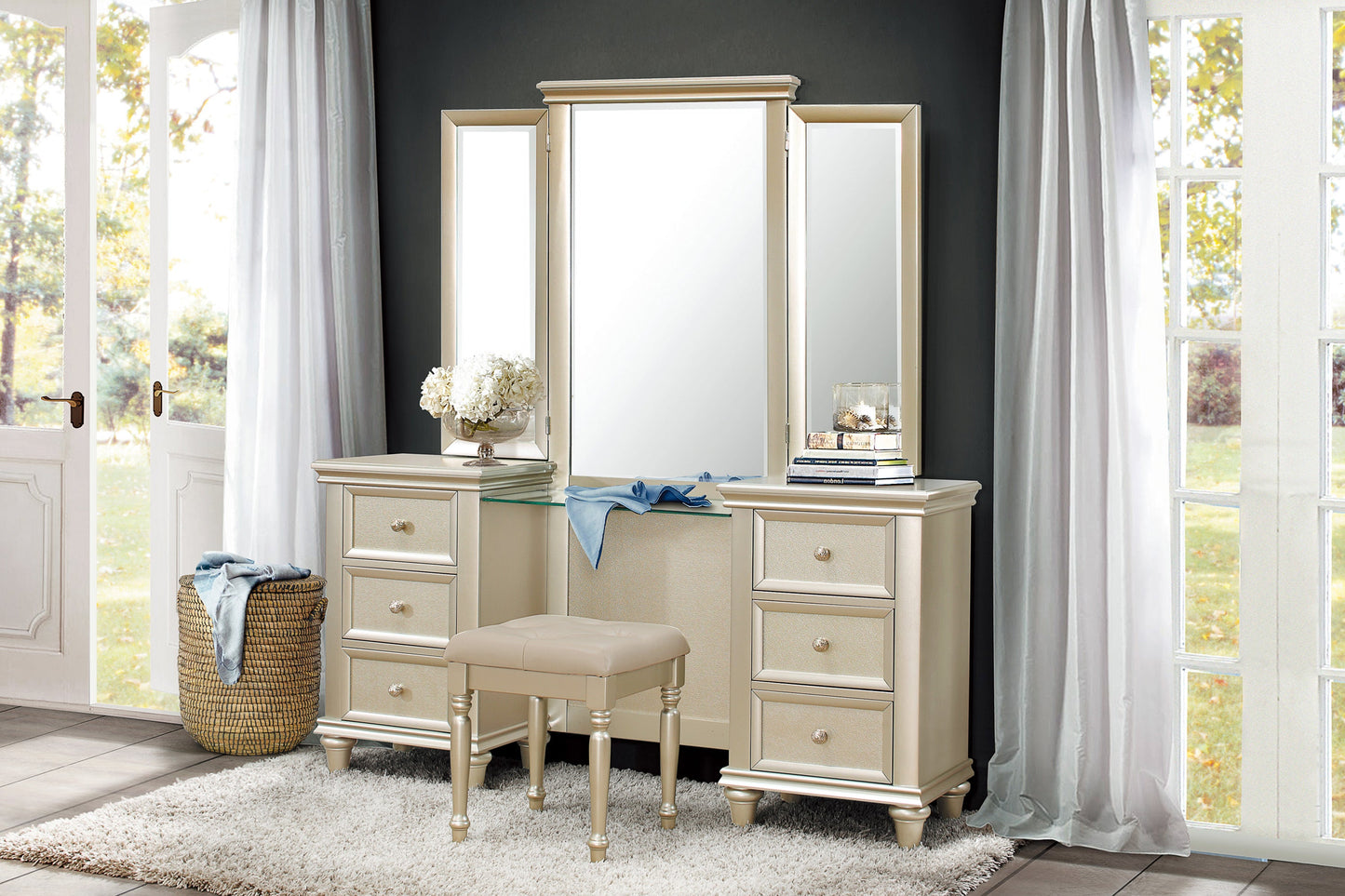 Celandine Silver Vanity Stool - 1928-14 - Luna Furniture - Dallas Store