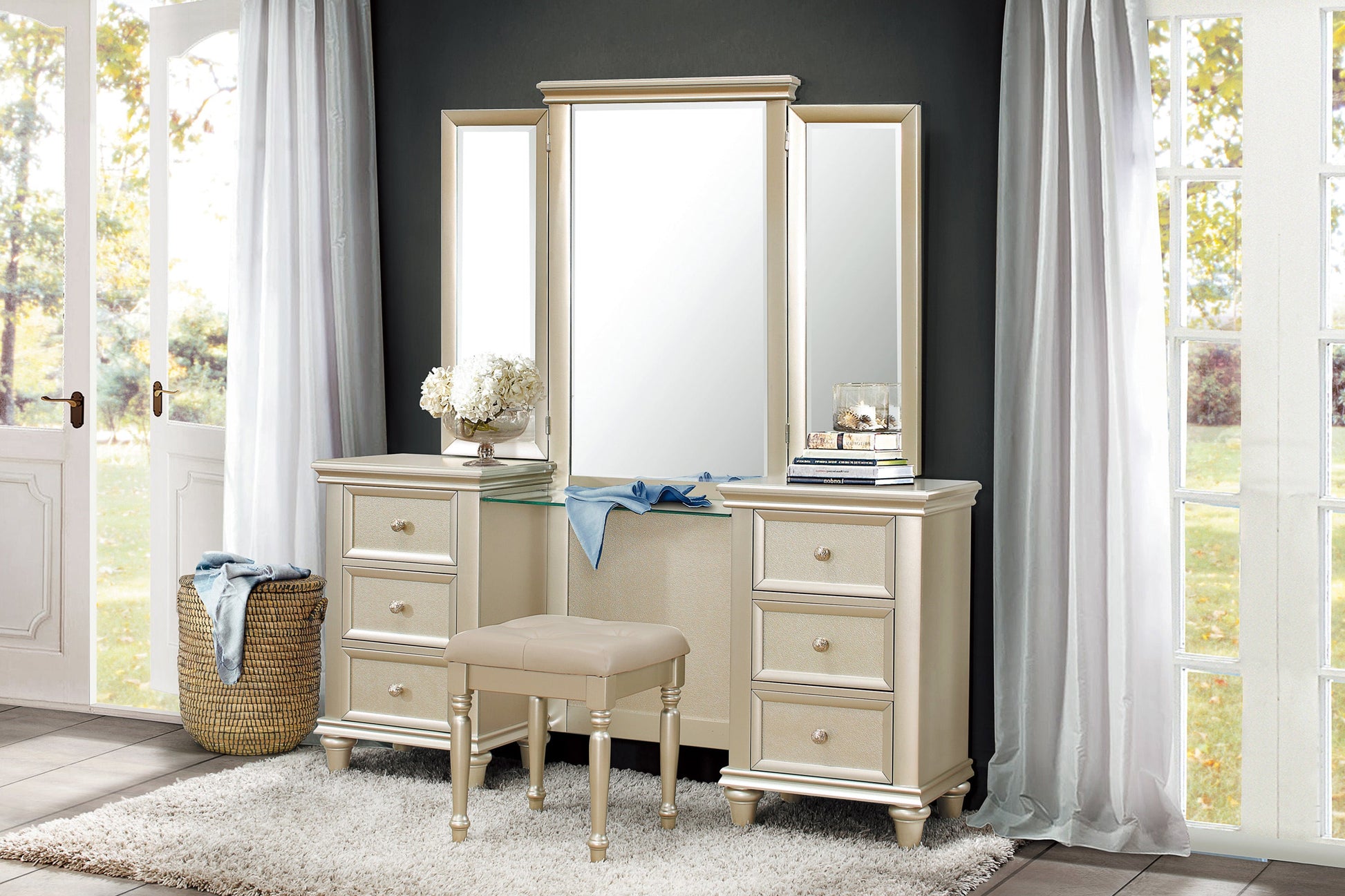 Celandine Silver Vanity Stool - 1928-14 - Luna Furniture - Dallas Store
