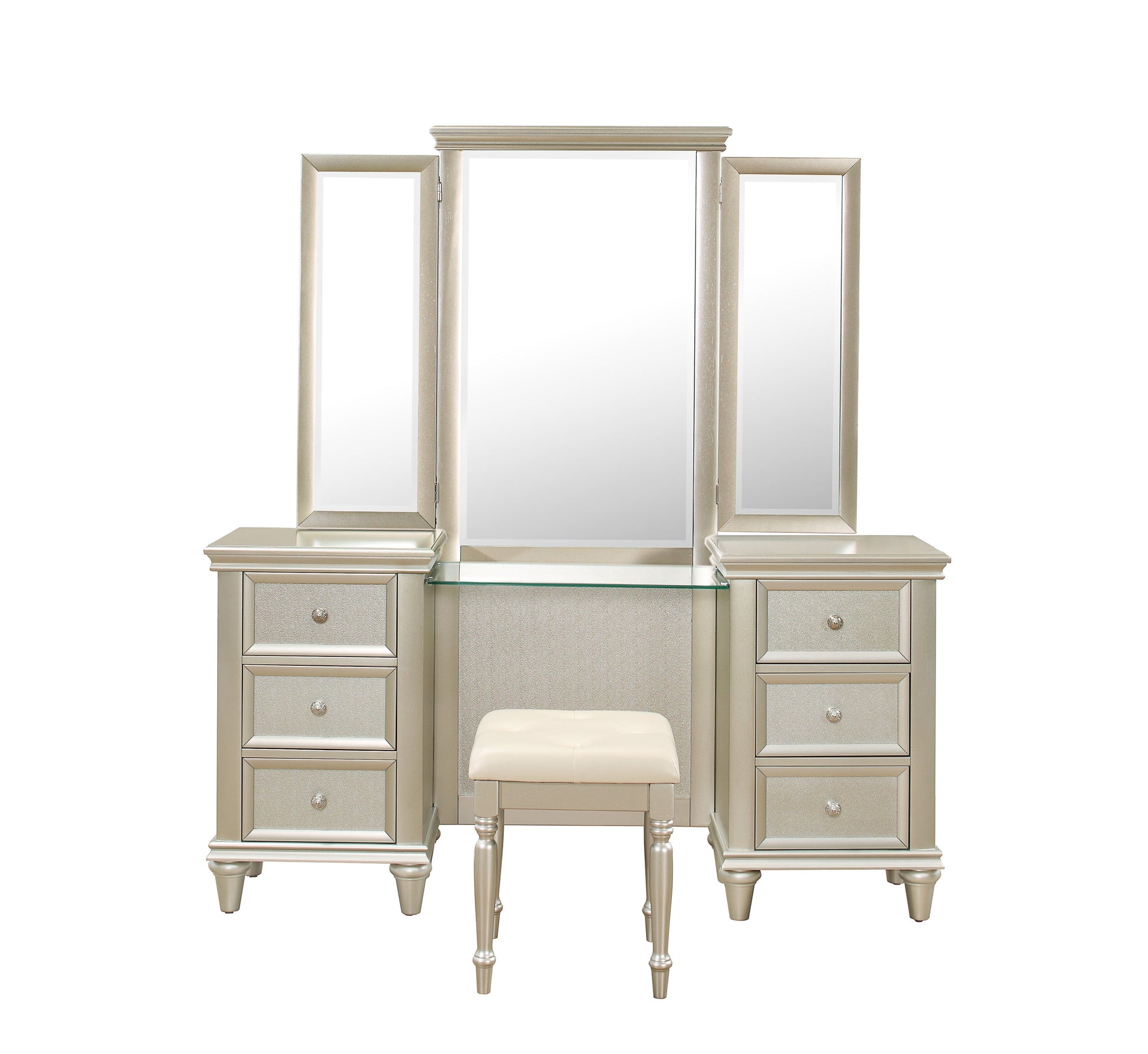 Celandine Silver Vanity Stool - 1928-14 - Luna Furniture - Dallas Store