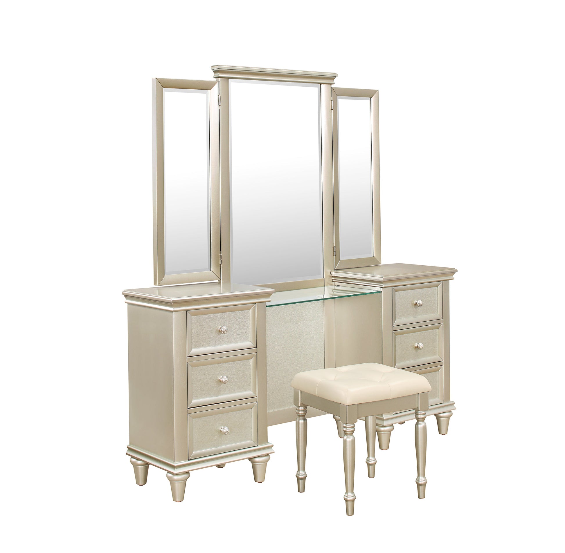 Celandine Silver Vanity Stool - 1928-14 - Luna Furniture - Dallas Store