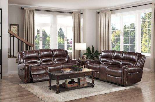 Center Hill Brown Bonded Leather Reclining Living Room Set - SET | 9668NBR-3 | 9668NBR-2 | 9668NBR-1 - Luna Furniture - Dallas Store