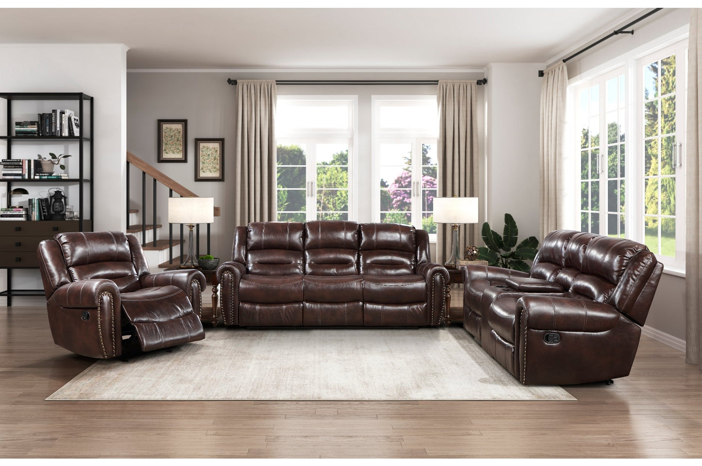 Center Hill Brown Bonded Leather Reclining Living Room Set - SET | 9668NBR-3 | 9668NBR-2 | 9668NBR-1 - Luna Furniture - Dallas Store