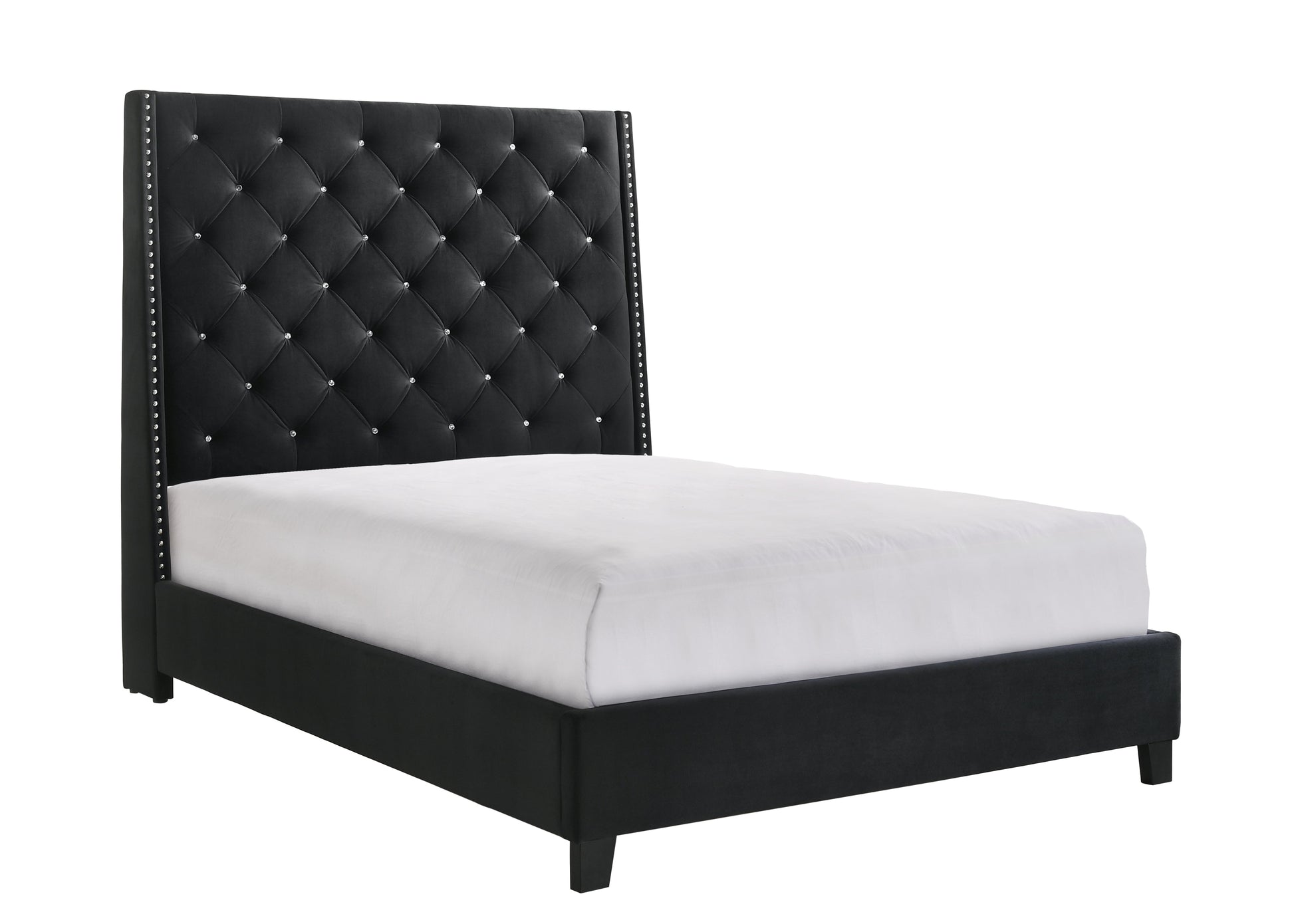 Chantilly Black Velvet King Upholstered Bed - SET | 5265BK-K-HB | 5265BK-K-FRW - Luna Furniture - Dallas Store
