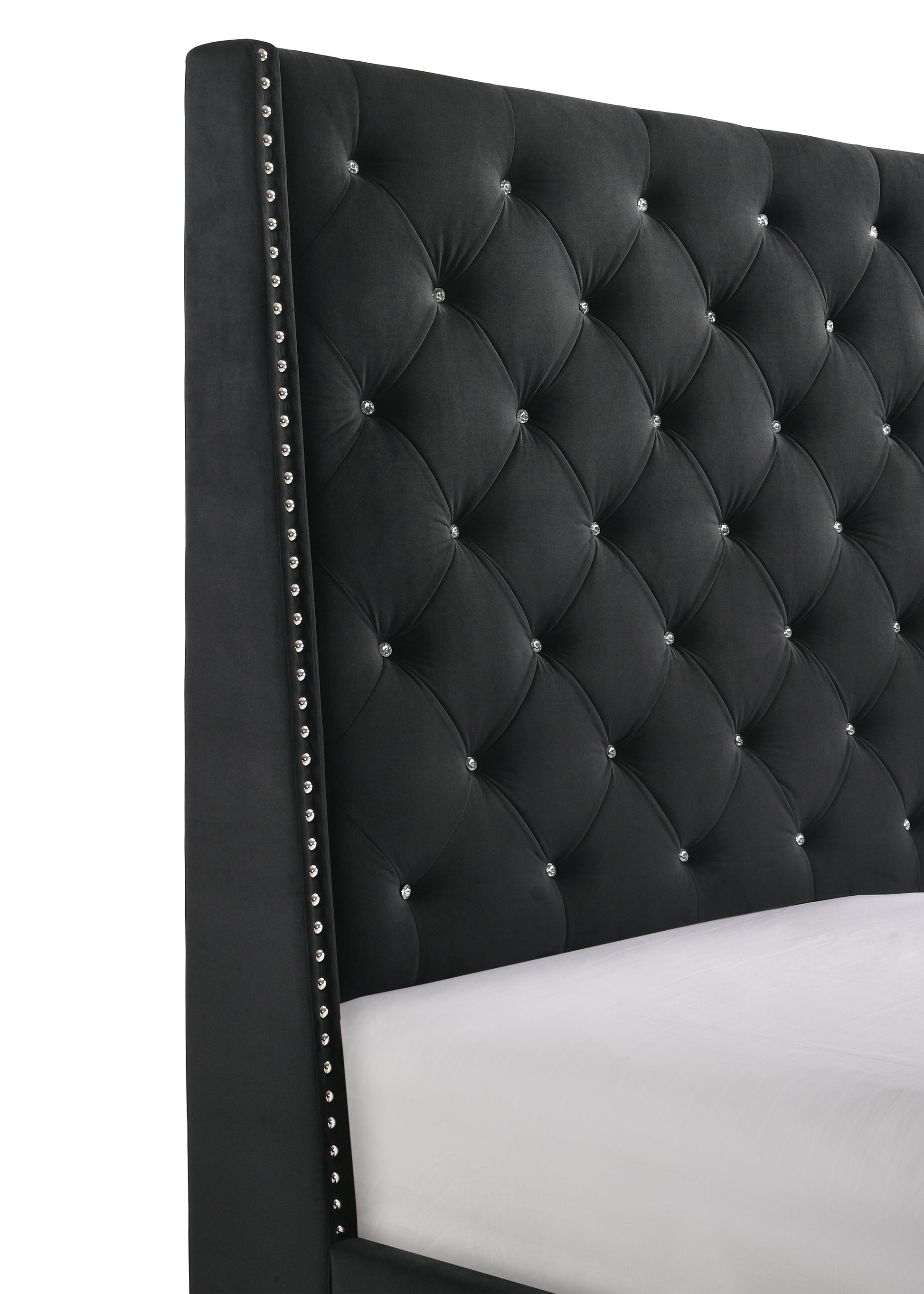 Chantilly Black Velvet King Upholstered Bed - SET | 5265BK-K-HB | 5265BK-K-FRW - Luna Furniture - Dallas Store
