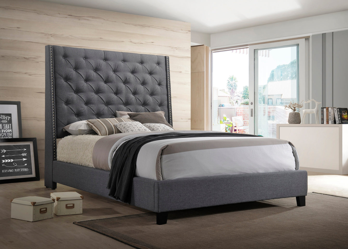Chantilly Gray King Upholstered Bed - SET | 5265GY-K-HB | 5265GY-K-FRW - Luna Furniture - Dallas Store