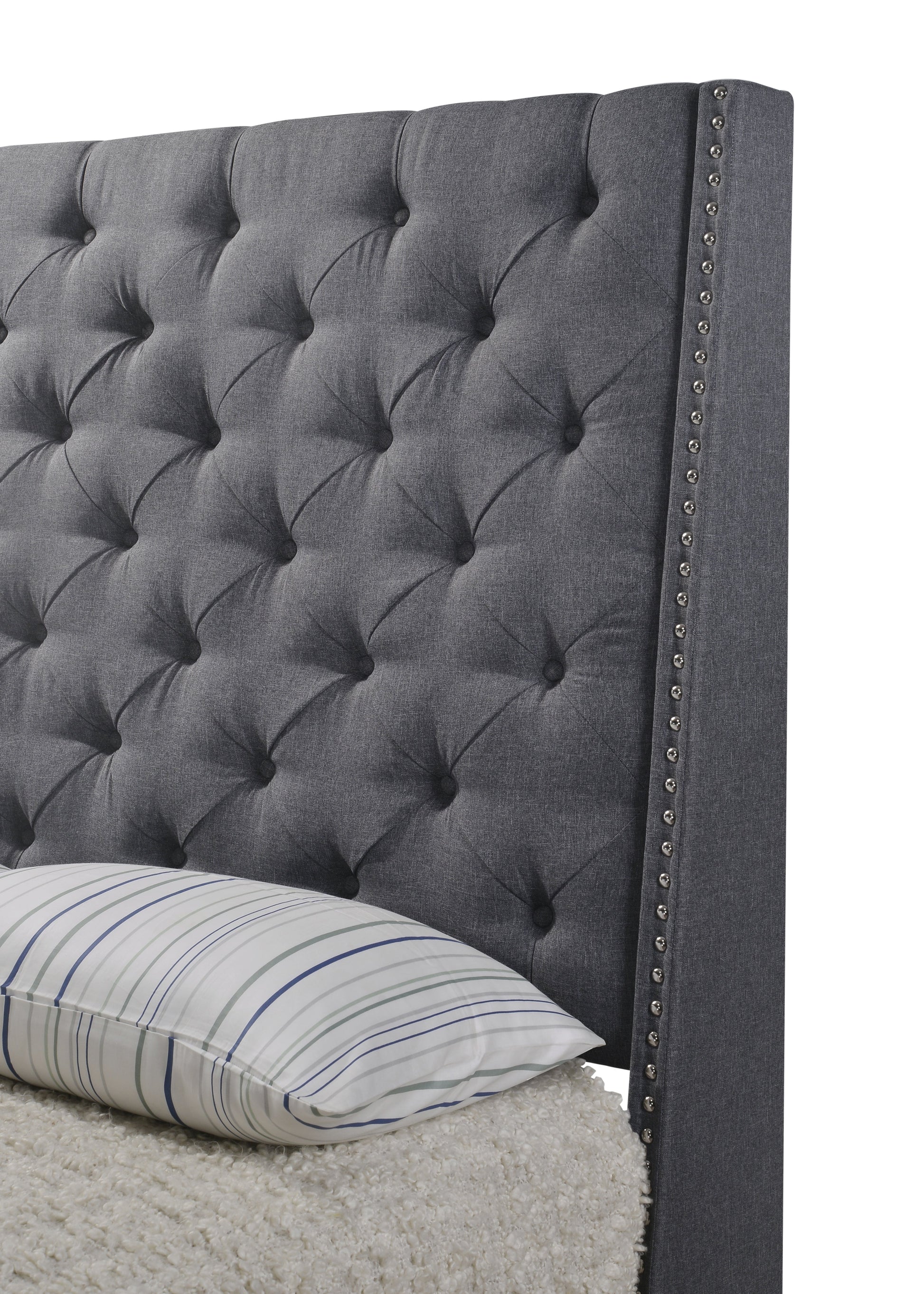 Chantilly Gray Queen Upholstered Bed - SET | 5265GY-Q-HB | 5265GY-Q-FRW - Luna Furniture - Dallas Store