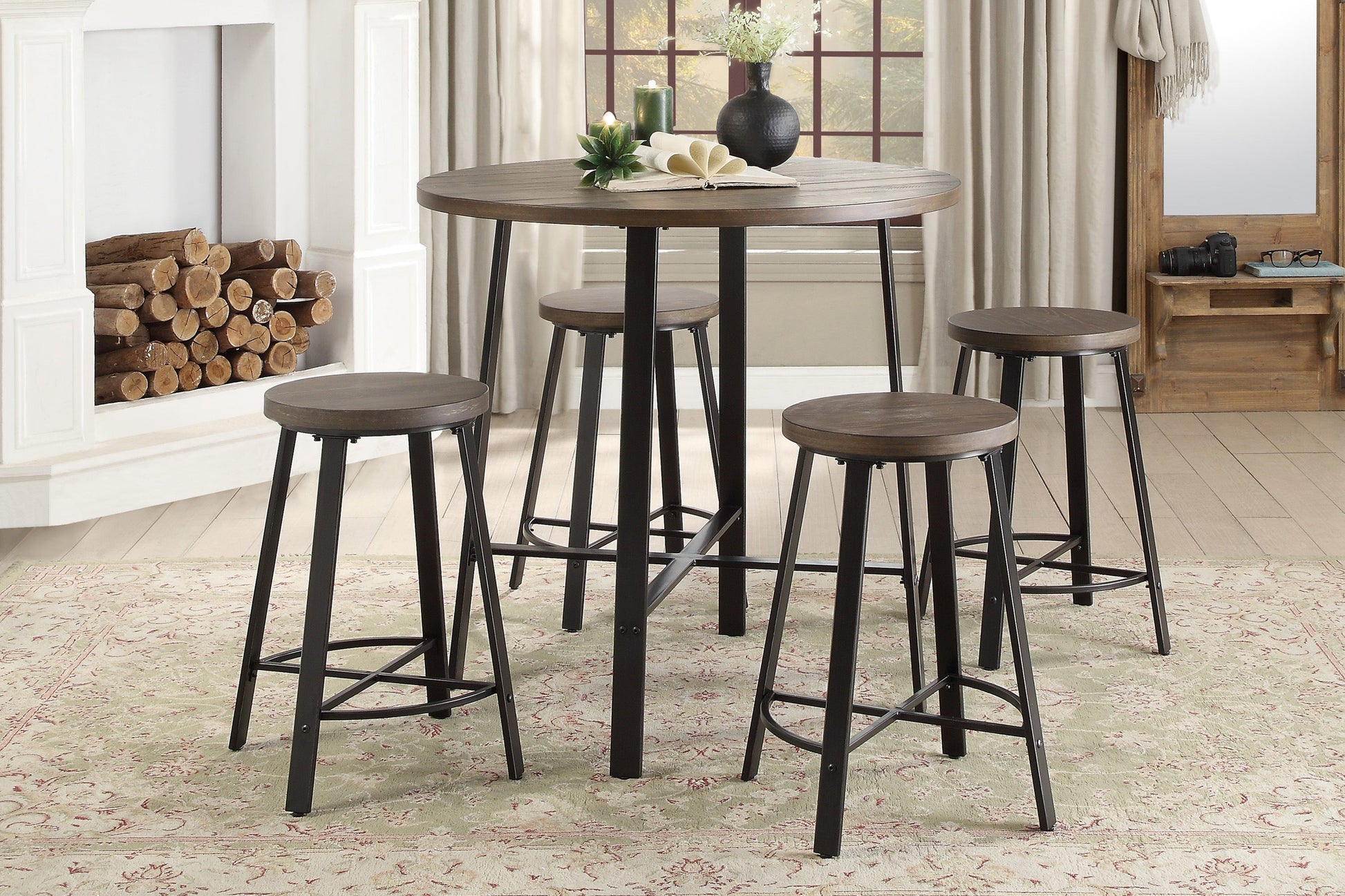Chevre Brown/Gray Round Counter Height Set - SET | 5607-36RD | 5607-24(2) - Luna Furniture - Dallas Store
