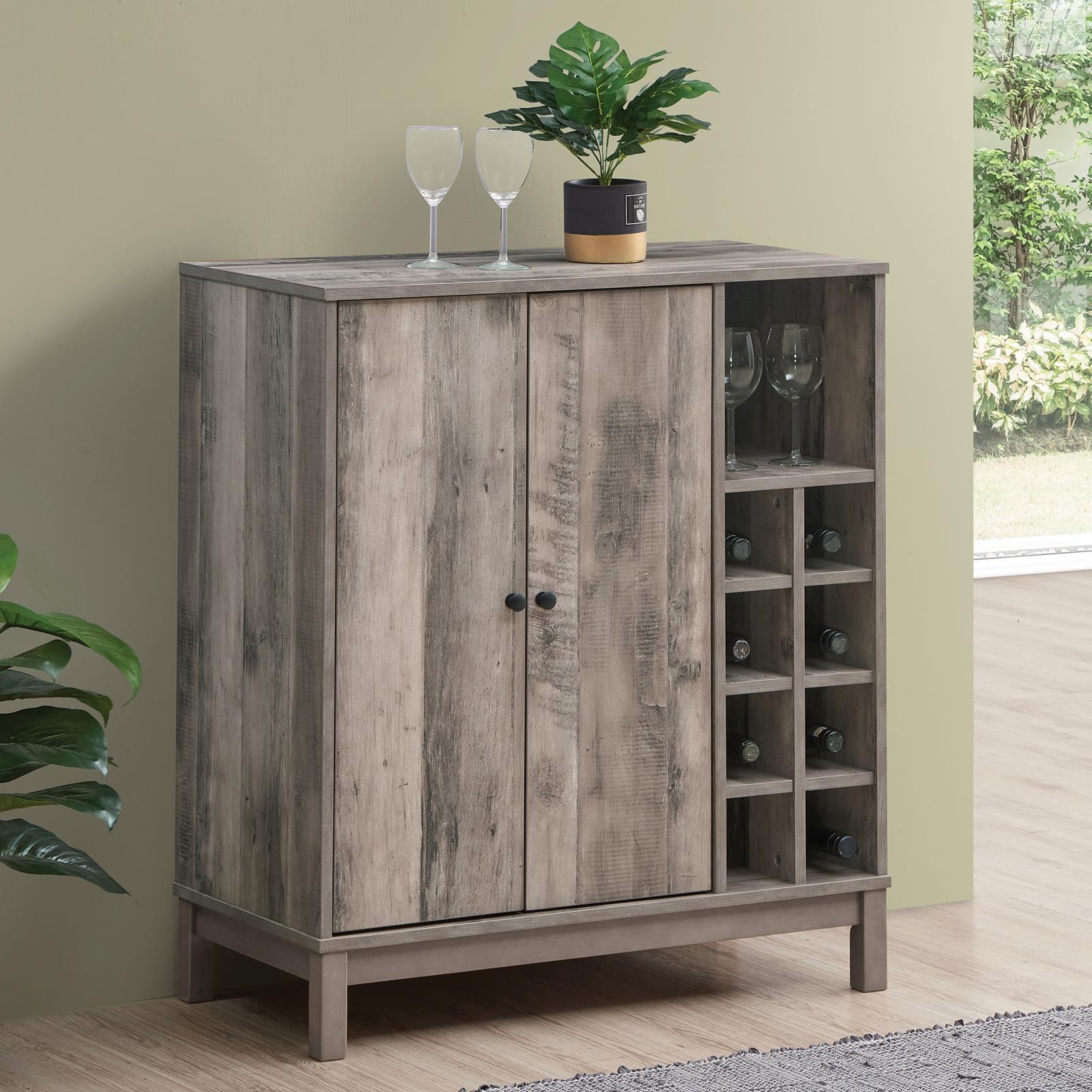 Cheyenne Weathered Acacia 2-Door Wine Cabinet with Stemware Rack - 183600 - Luna Furniture - Dallas Store