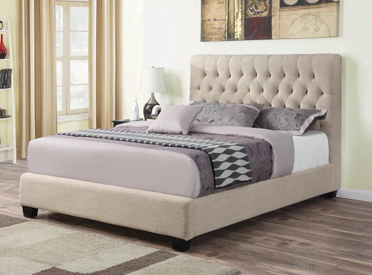 Chloe Tufted Upholstered California King Bed Oatmeal - 300007KW - Luna Furniture - Dallas Store