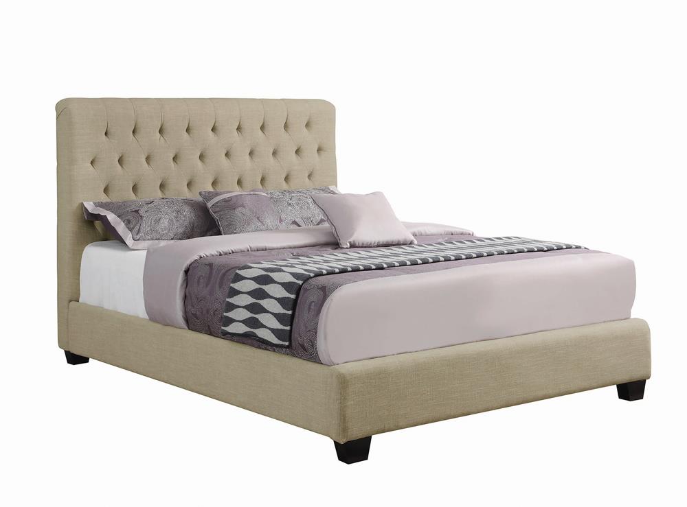 Chloe Tufted Upholstered California King Bed Oatmeal - 300007KW - Luna Furniture - Dallas Store
