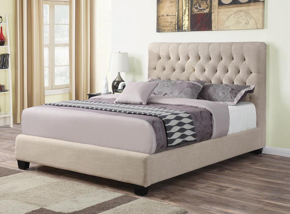Chloe Tufted Upholstered Full Bed Oatmeal - 300007F - Luna Furniture - Dallas Store