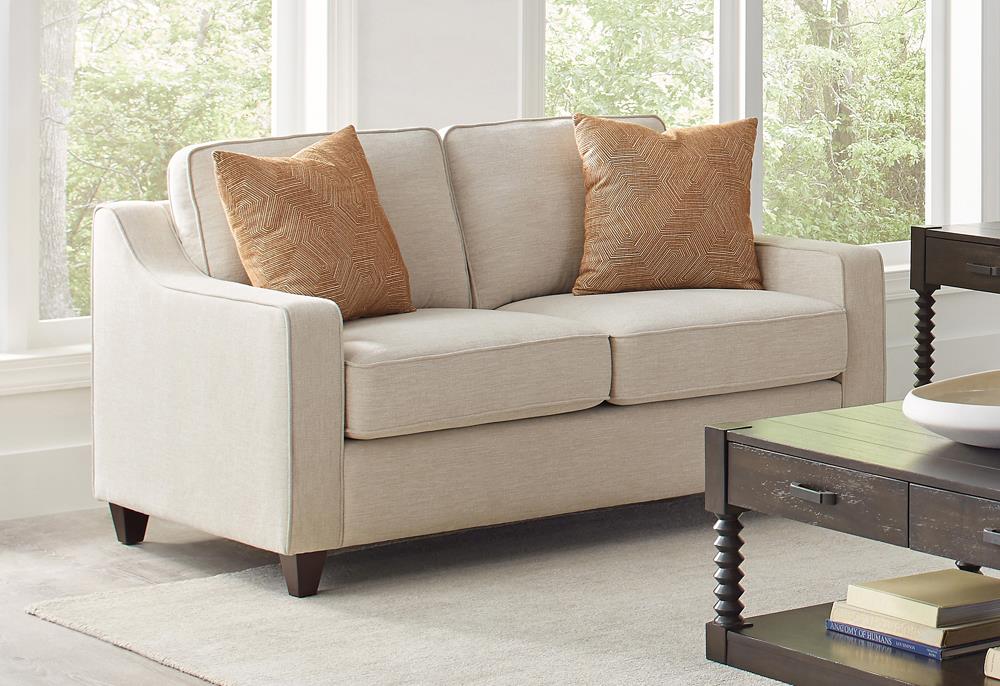 Christine Upholstered Cushion Back Loveseat Beige - 552062 - Luna Furniture - Dallas Store
