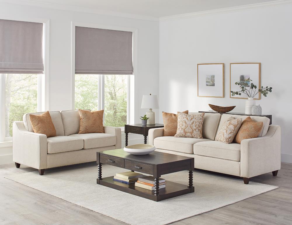 Christine Upholstered Cushion Back Loveseat Beige - 552062 - Luna Furniture - Dallas Store