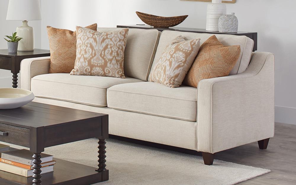 Christine Upholstered Cushion Back Sofa Beige - 552061 - Luna Furniture - Dallas Store