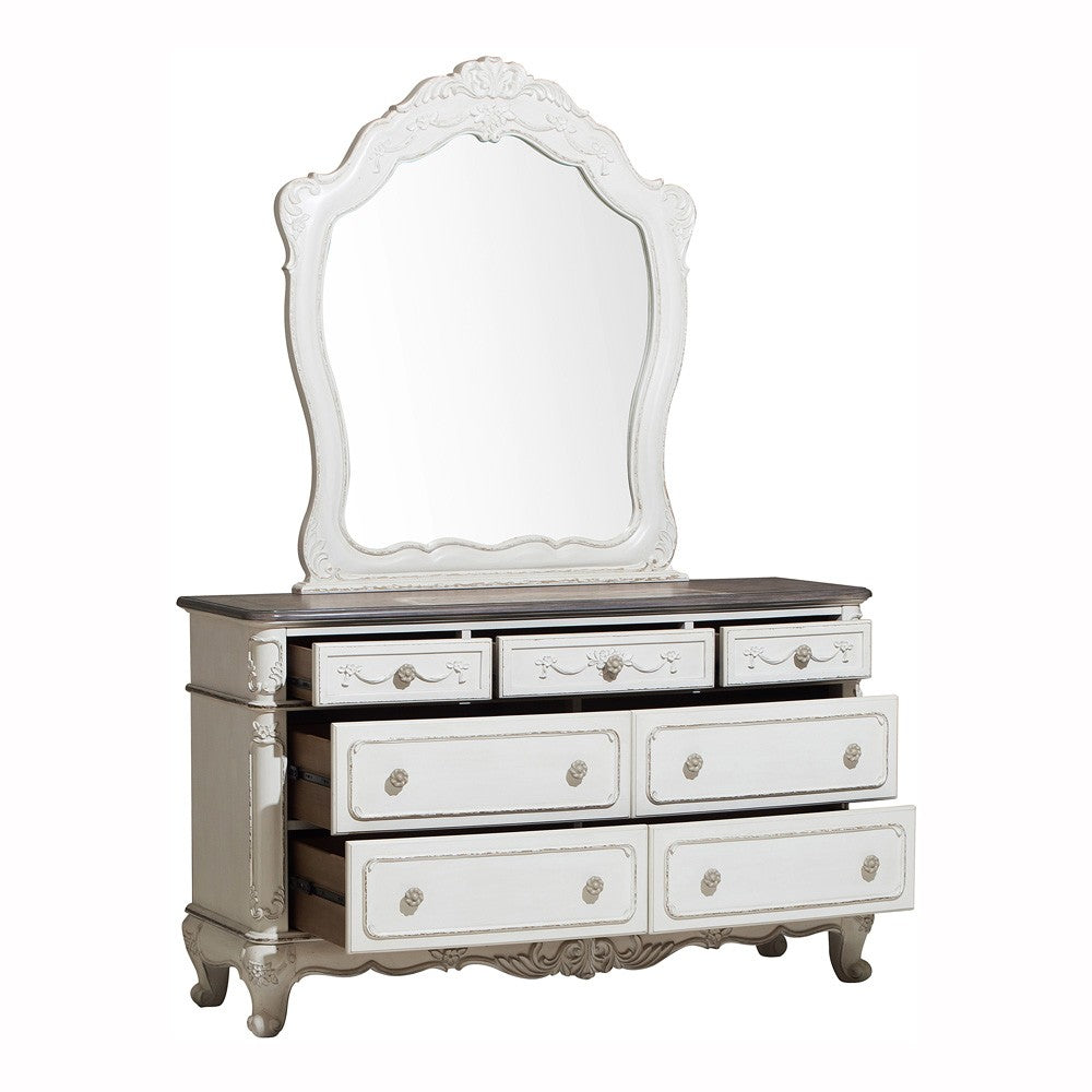 Cinderella Antique White Mirror (Mirror Only) - 1386NW-6 - Luna Furniture - Dallas Store