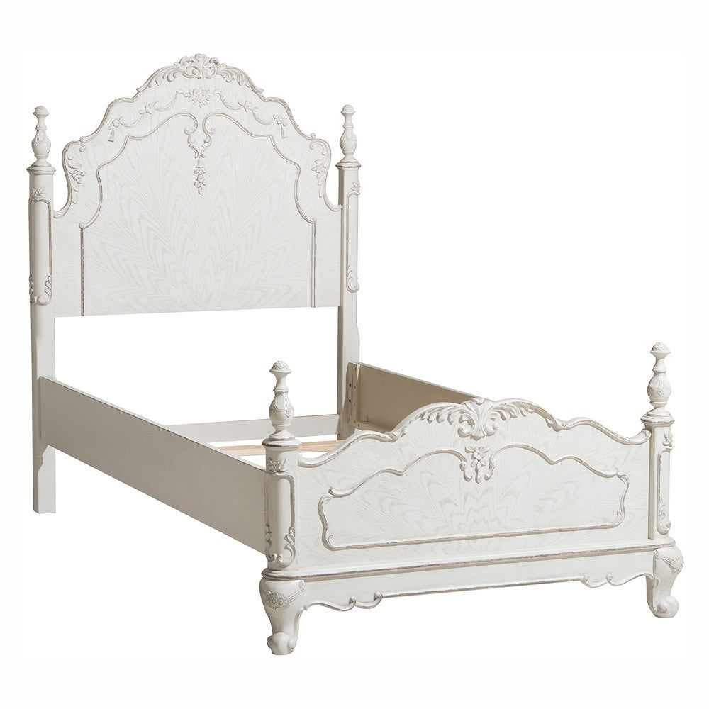 Cinderella Antique White Twin Poster Bed - SET | 1386TNW-1 | 1386TNW-2 | 1386TNW-3 - Luna Furniture - Dallas Store