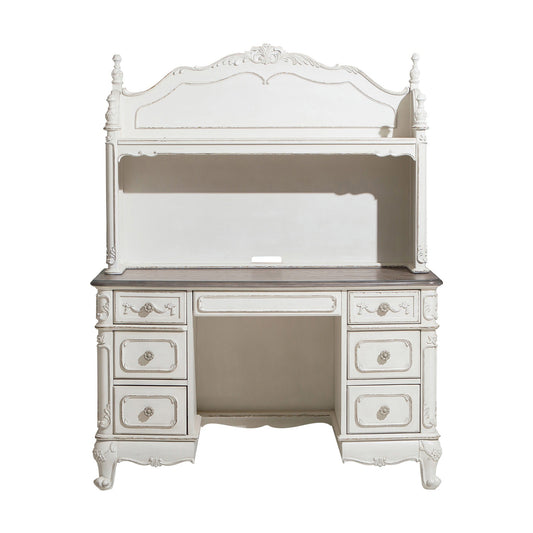 Cinderella Antique White Writing Desk with Hutch - SET | 1386NW-10 | 1386NW-11 - Luna Furniture - Dallas Store