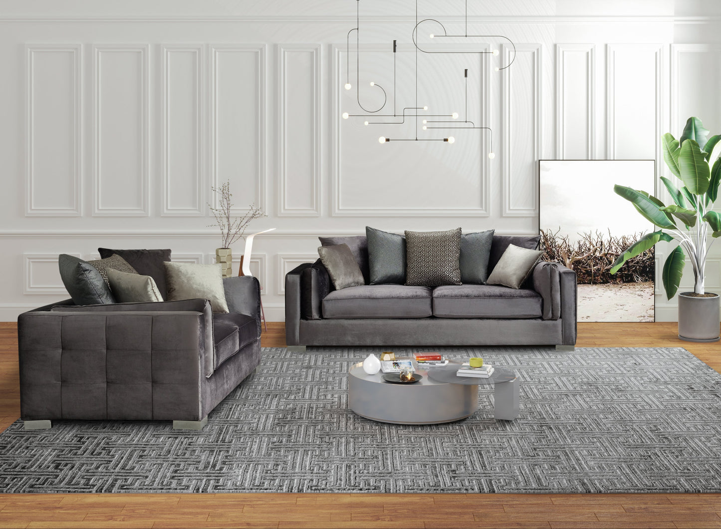 Clara Gray Velvet Sofa & Loveseat - CLARAGRAY-SL - Luna Furniture - Dallas Store