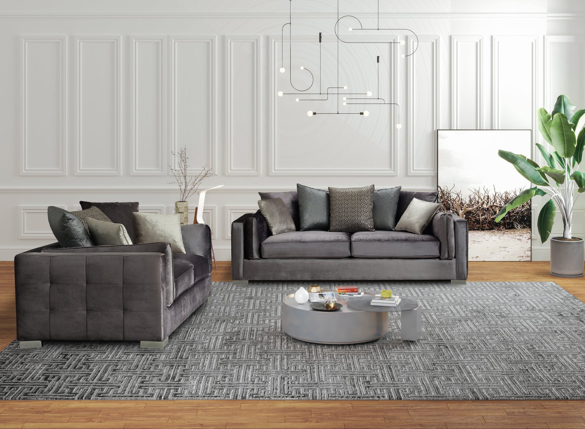Clara Gray Velvet Sofa & Loveseat - CLARAGRAY-SL - Luna Furniture - Dallas Store