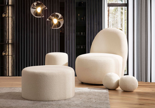 Cloe Ivory Boucle Round Ottoman - CLOEIVORY-OTT - Luna Furniture - Dallas Store