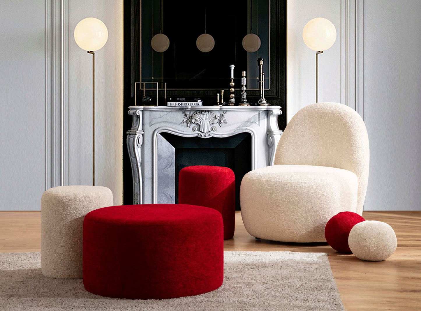 Cloe Ivory Boucle Stool - CLOEIVORY-STO - Luna Furniture - Dallas Store
