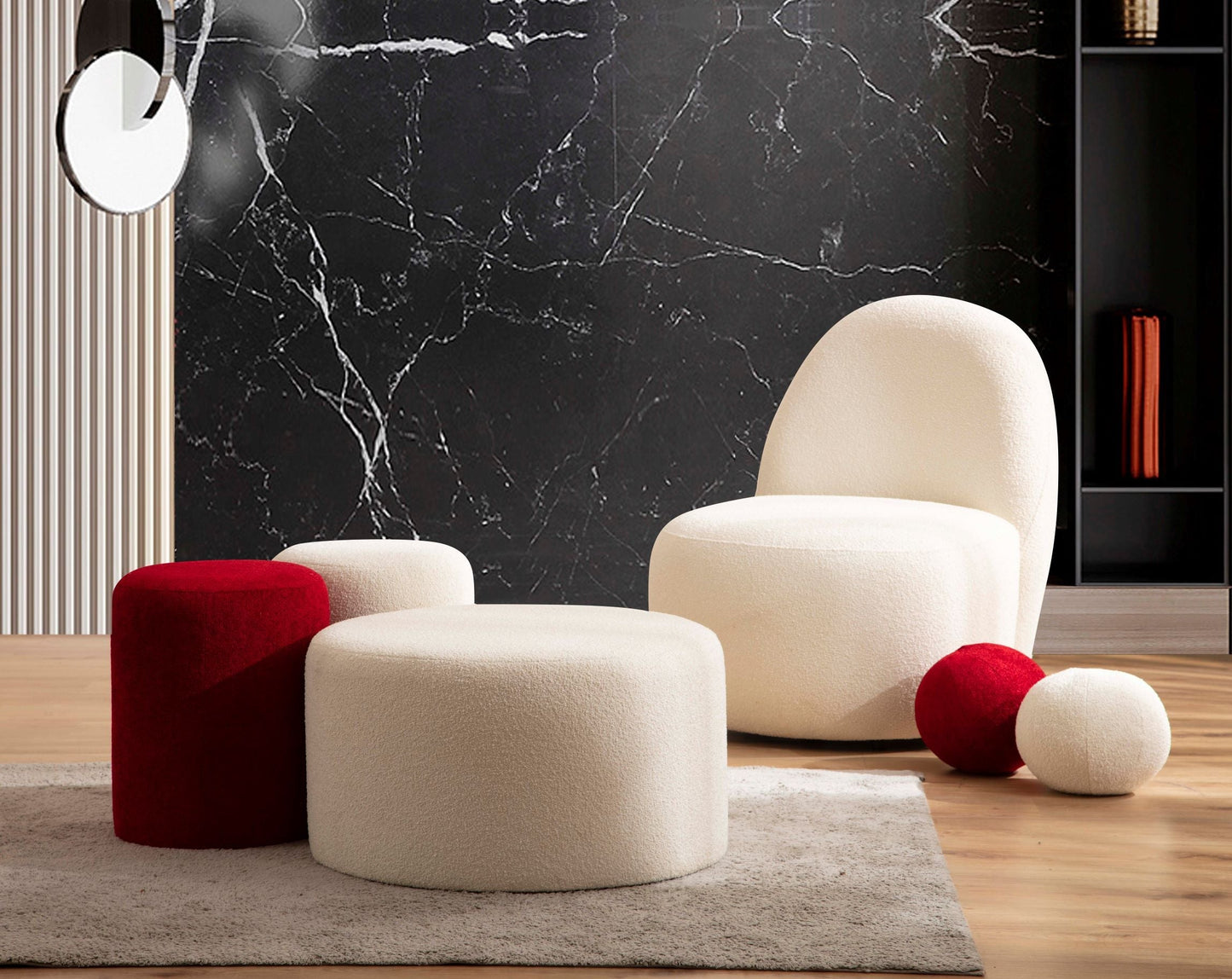 Cloe Ivory Boucle Stool - CLOEIVORY-STO - Luna Furniture - Dallas Store