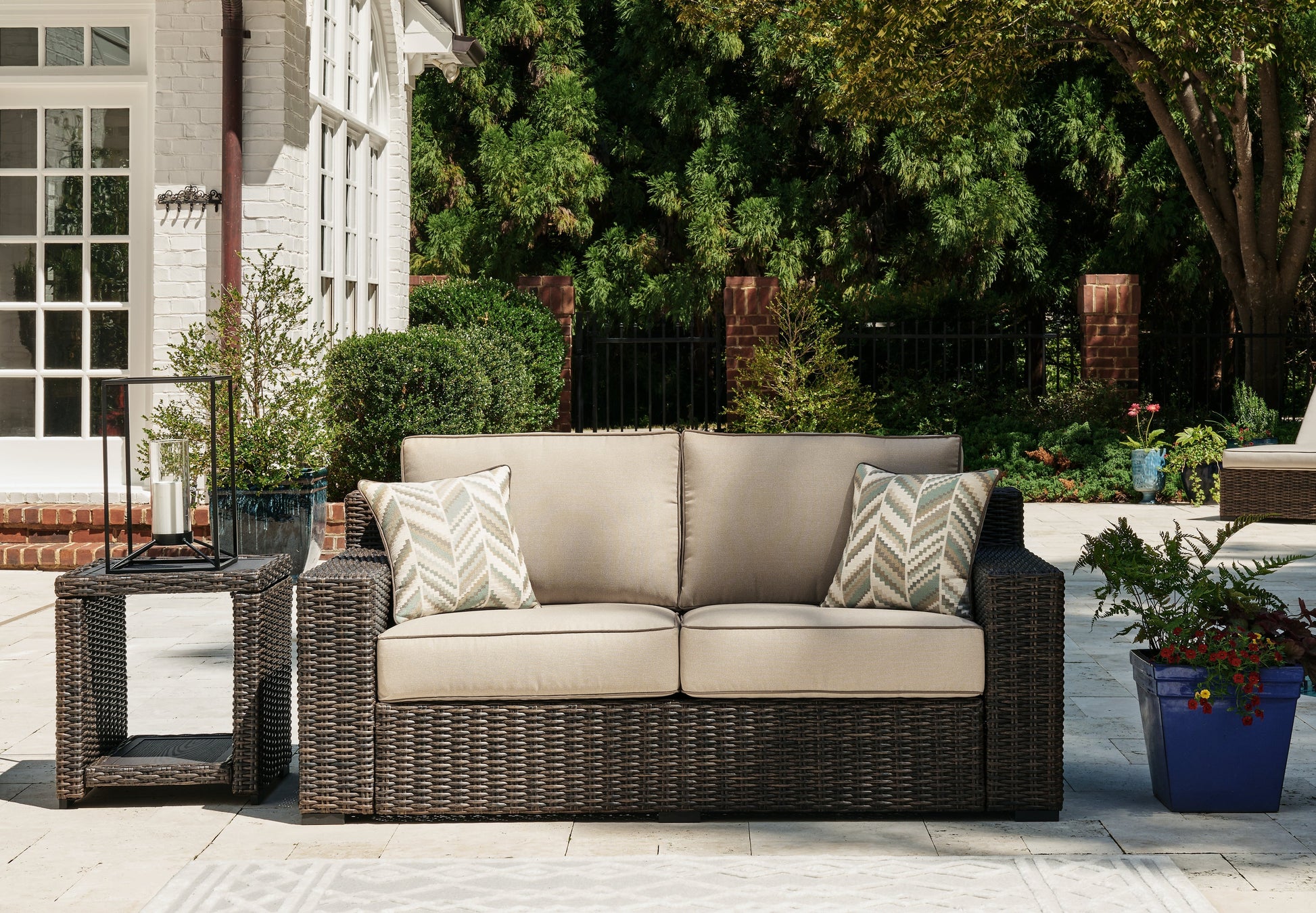 Coastline Bay Brown Outdoor Loveseat with Cushion - P784-835 - Luna Furniture - Dallas Store