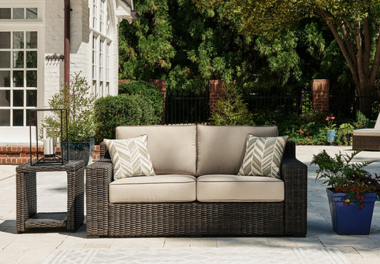 Coastline Bay Brown Outdoor Loveseat with Cushion - P784-835 - Luna Furniture - Dallas Store