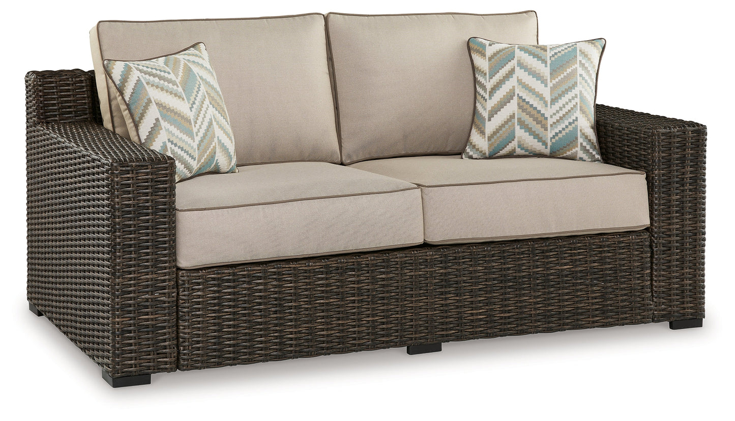 Coastline Bay Brown Outdoor Loveseat with Cushion - P784-835 - Luna Furniture - Dallas Store