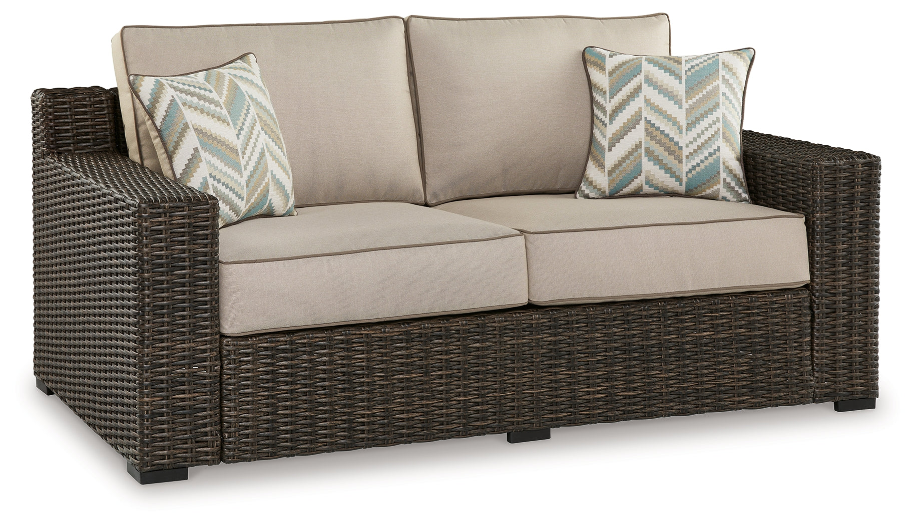Coastline Bay Brown Outdoor Loveseat with Cushion - P784-835 - Luna Furniture - Dallas Store