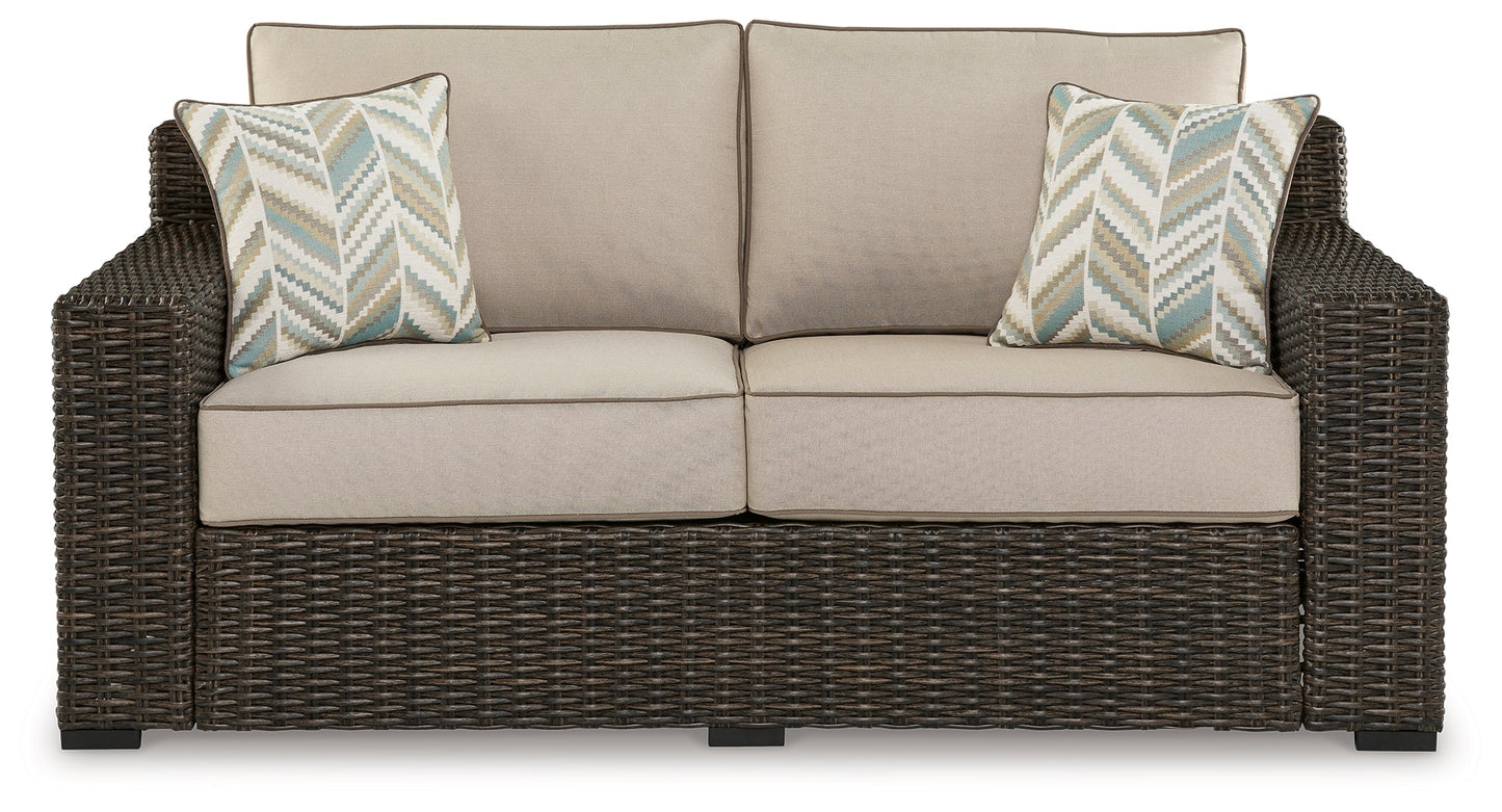 Coastline Bay Brown Outdoor Loveseat with Cushion - P784-835 - Luna Furniture - Dallas Store