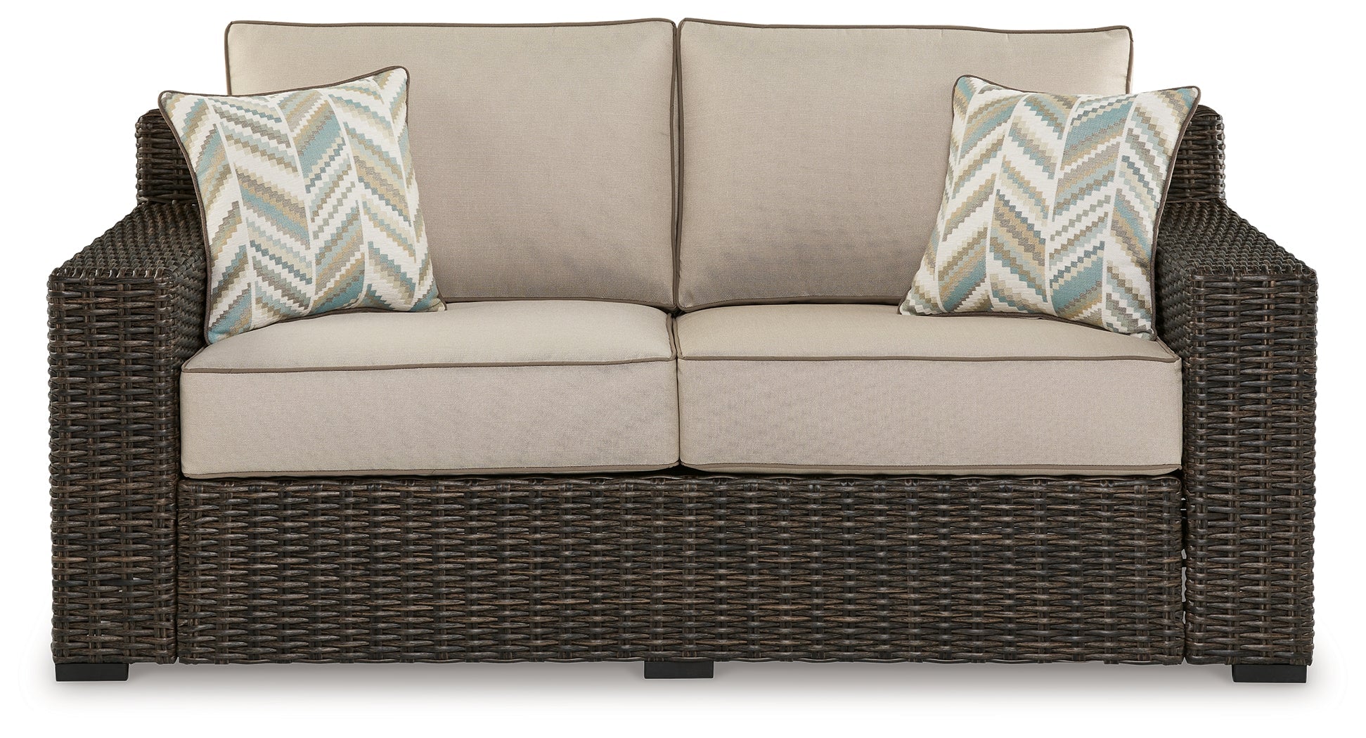 Coastline Bay Brown Outdoor Loveseat with Cushion - P784-835 - Luna Furniture - Dallas Store
