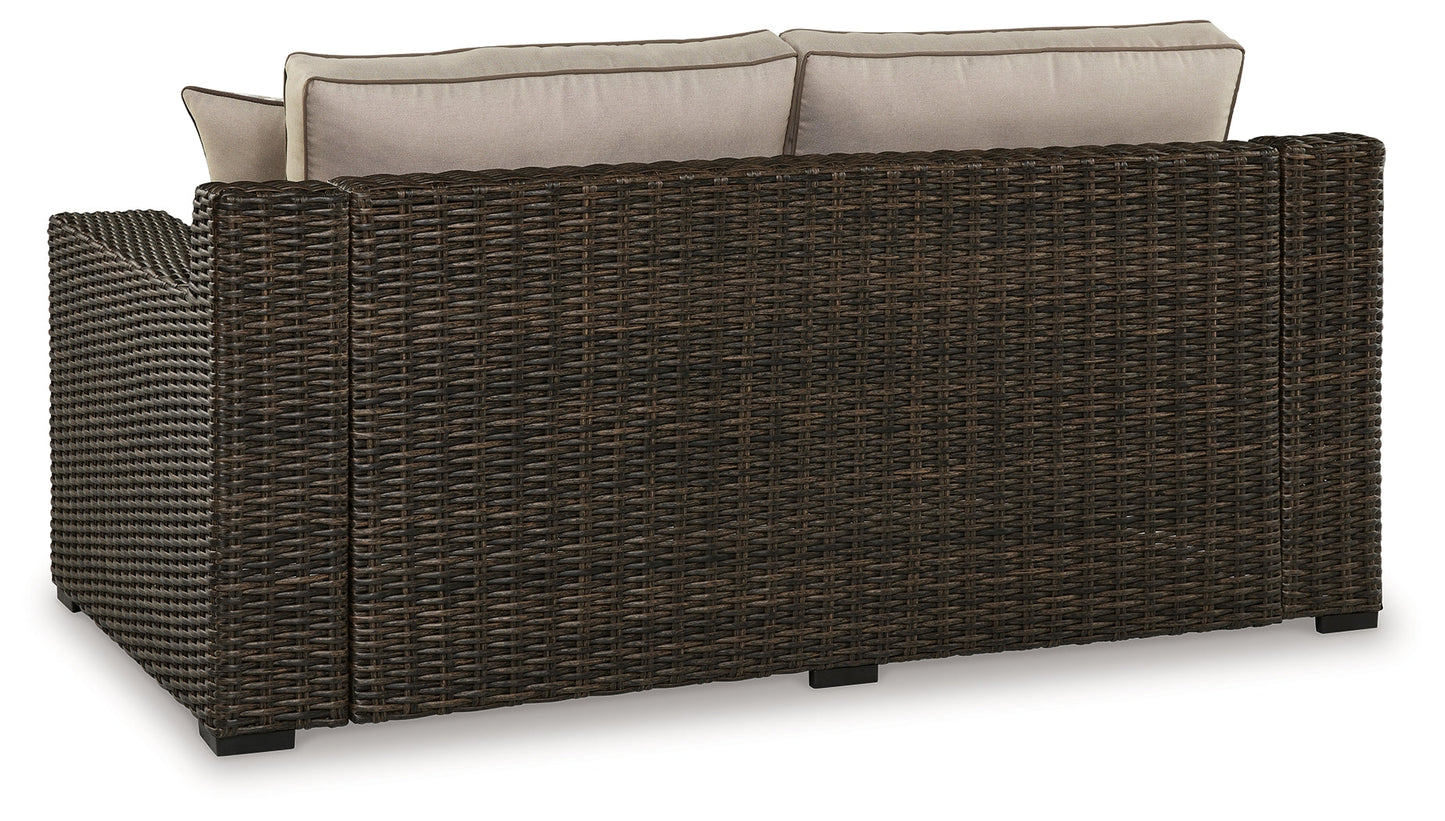 Coastline Bay Brown Outdoor Loveseat with Cushion - P784-835 - Luna Furniture - Dallas Store