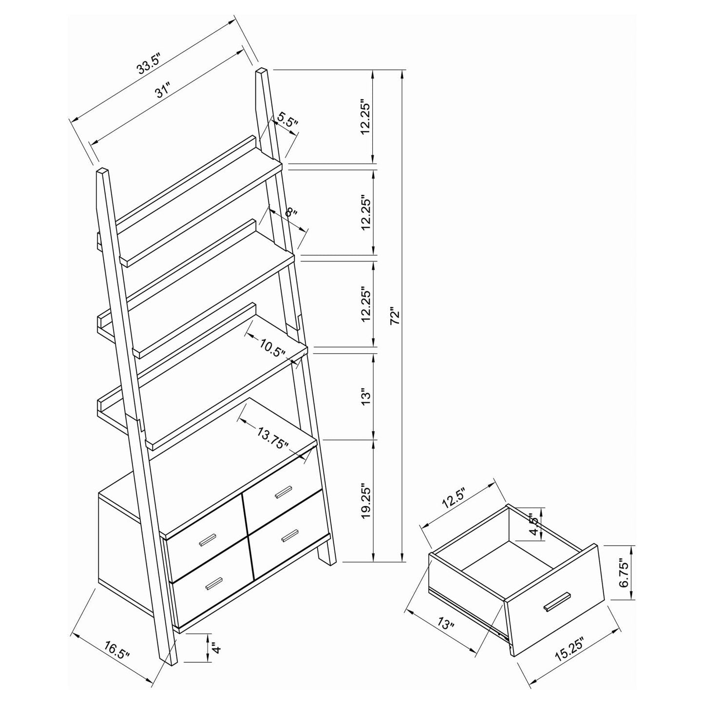 Colella Cappuccino 4-Drawer Storage Bookcase - 800319 - Luna Furniture - Dallas Store