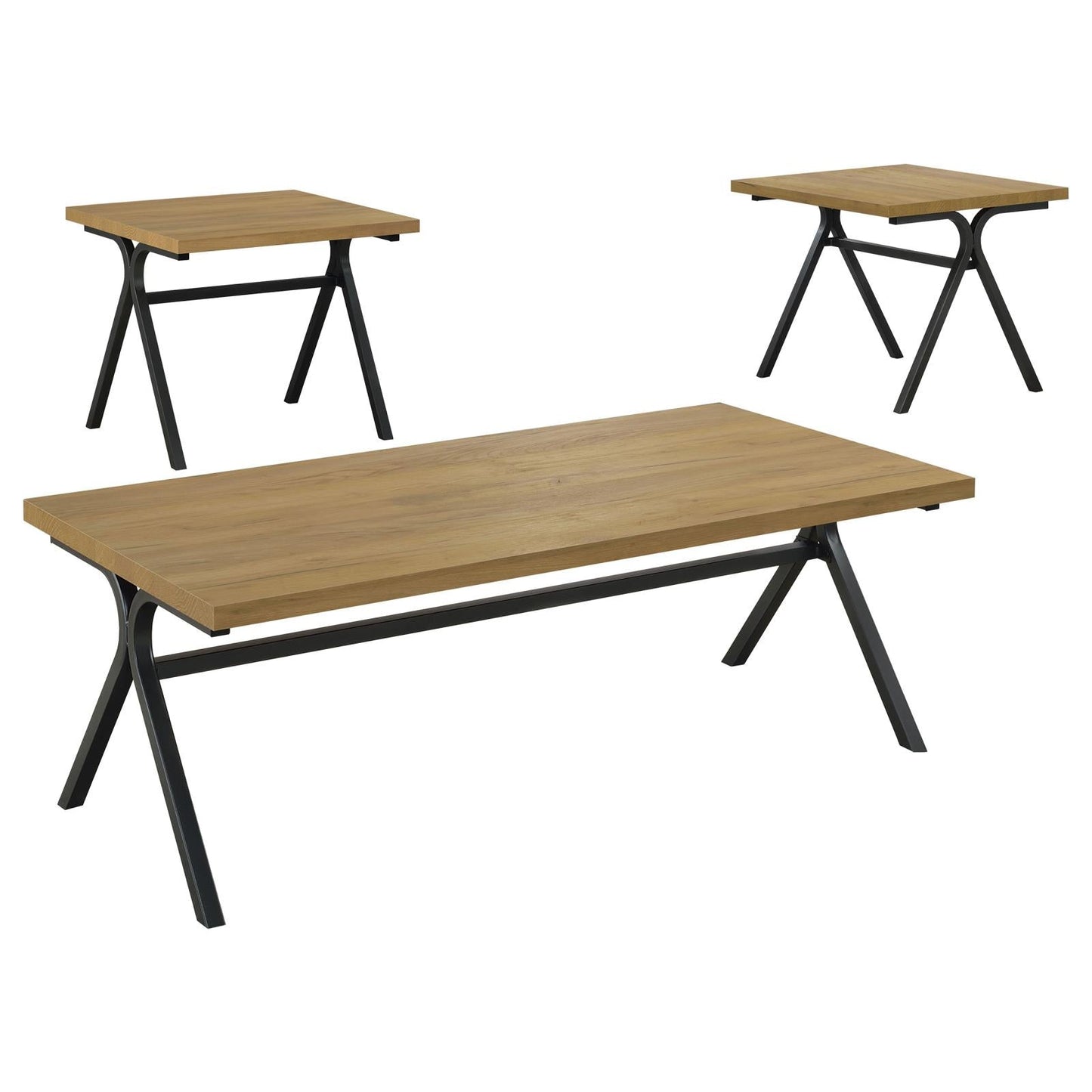 Colmar 3-Piece Trestle Occasional Table Set Golden Oak/Gunmetal - 753424 - Luna Furniture - Dallas Store
