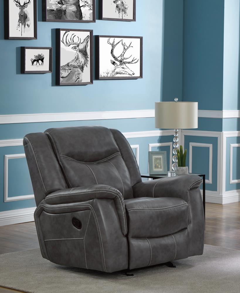 Conrad Upholstered Motion Glider Recliner Gray - 650356 - Luna Furniture - Dallas Store