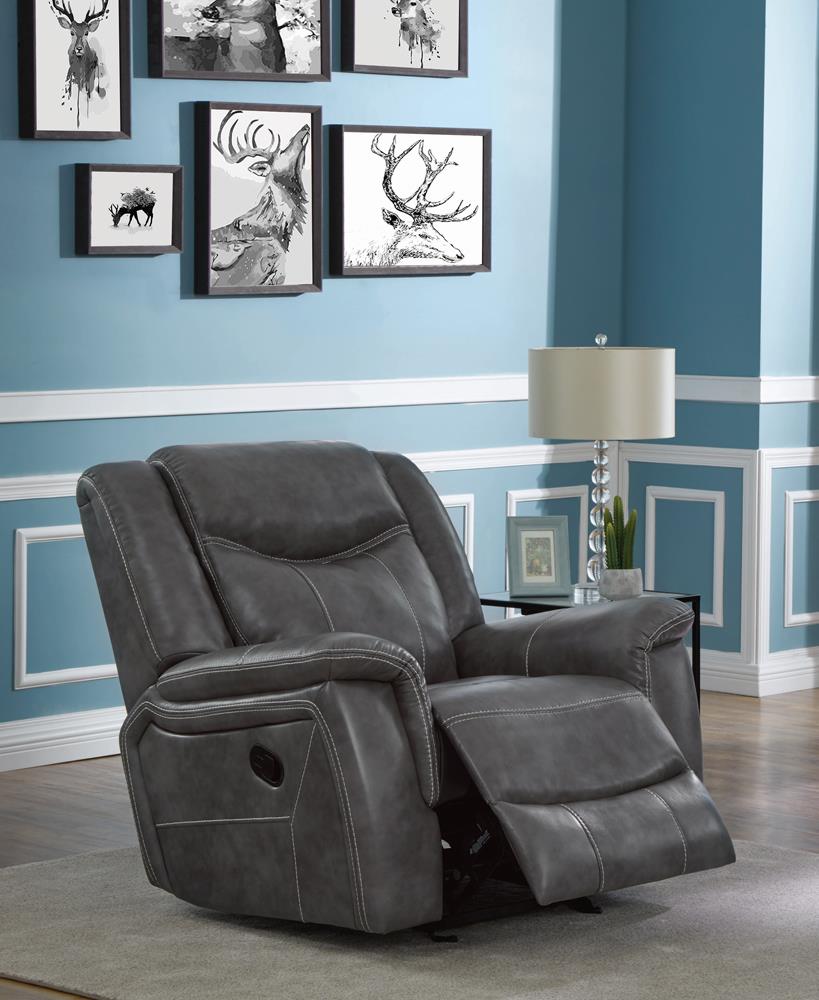 Conrad Upholstered Motion Glider Recliner Gray - 650356 - Luna Furniture - Dallas Store