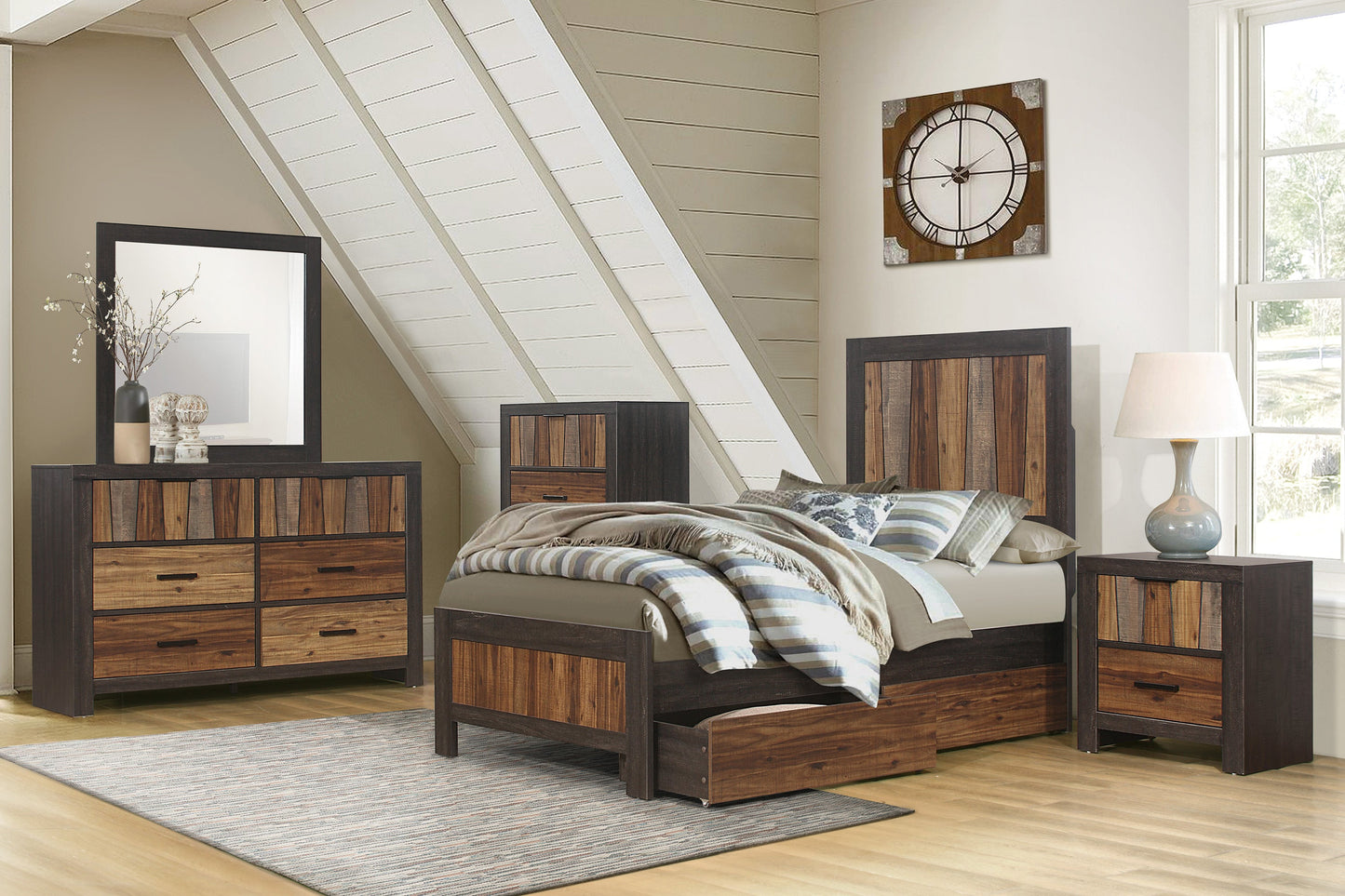 Cooper Wire Brushed Full Storage Panel Bed - SET | 2059F-1 | 2059T-3 | 2059-T - Luna Furniture - Dallas Store