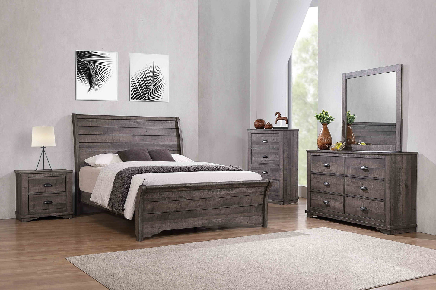 Coralee Gray Sleigh Bedroom Set - SET | B8100-K-HB | B8100-K-FB | B8100-KQ-RAIL | B8100-1 | B8100-11 - Luna Furniture - Dallas Store