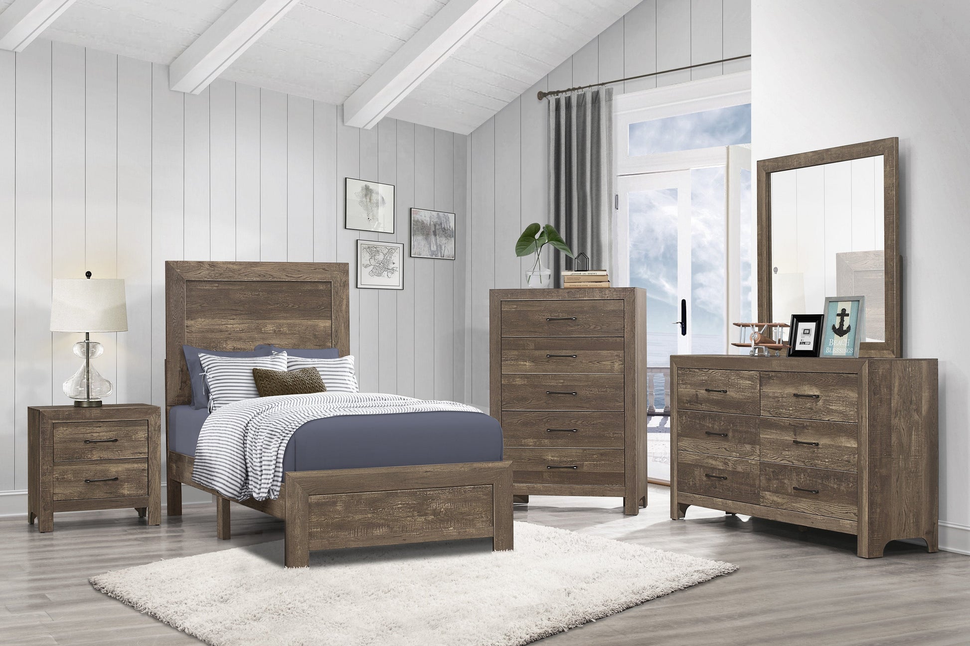 Corbin Brown Twin Panel Bed - 1534T-1 - Luna Furniture - Dallas Store