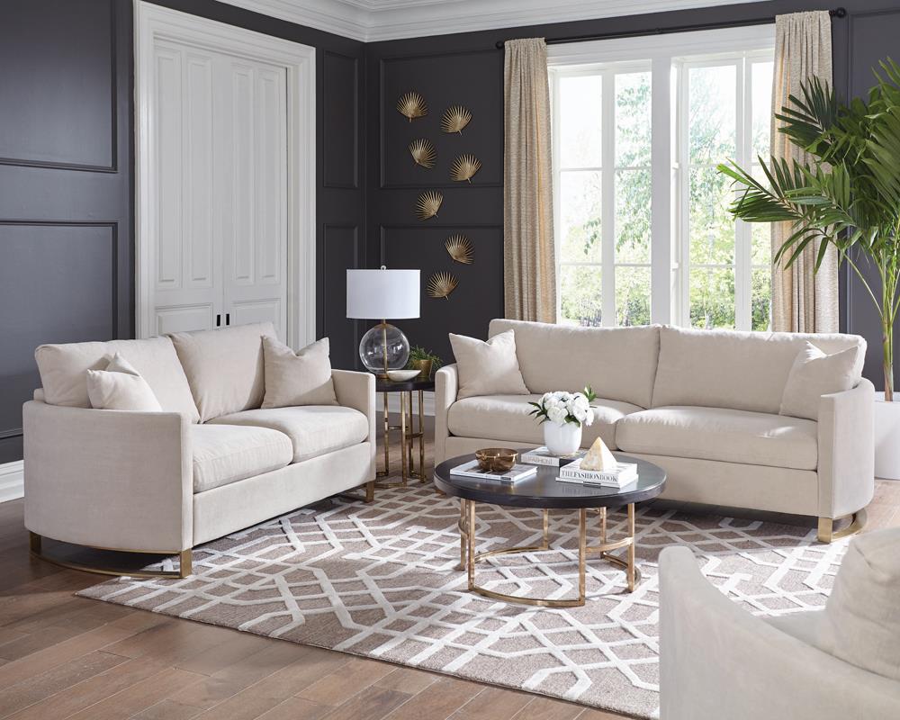 Corliss Upholstered Arched Arms Loveseat Beige - 508822 - Luna Furniture - Dallas Store