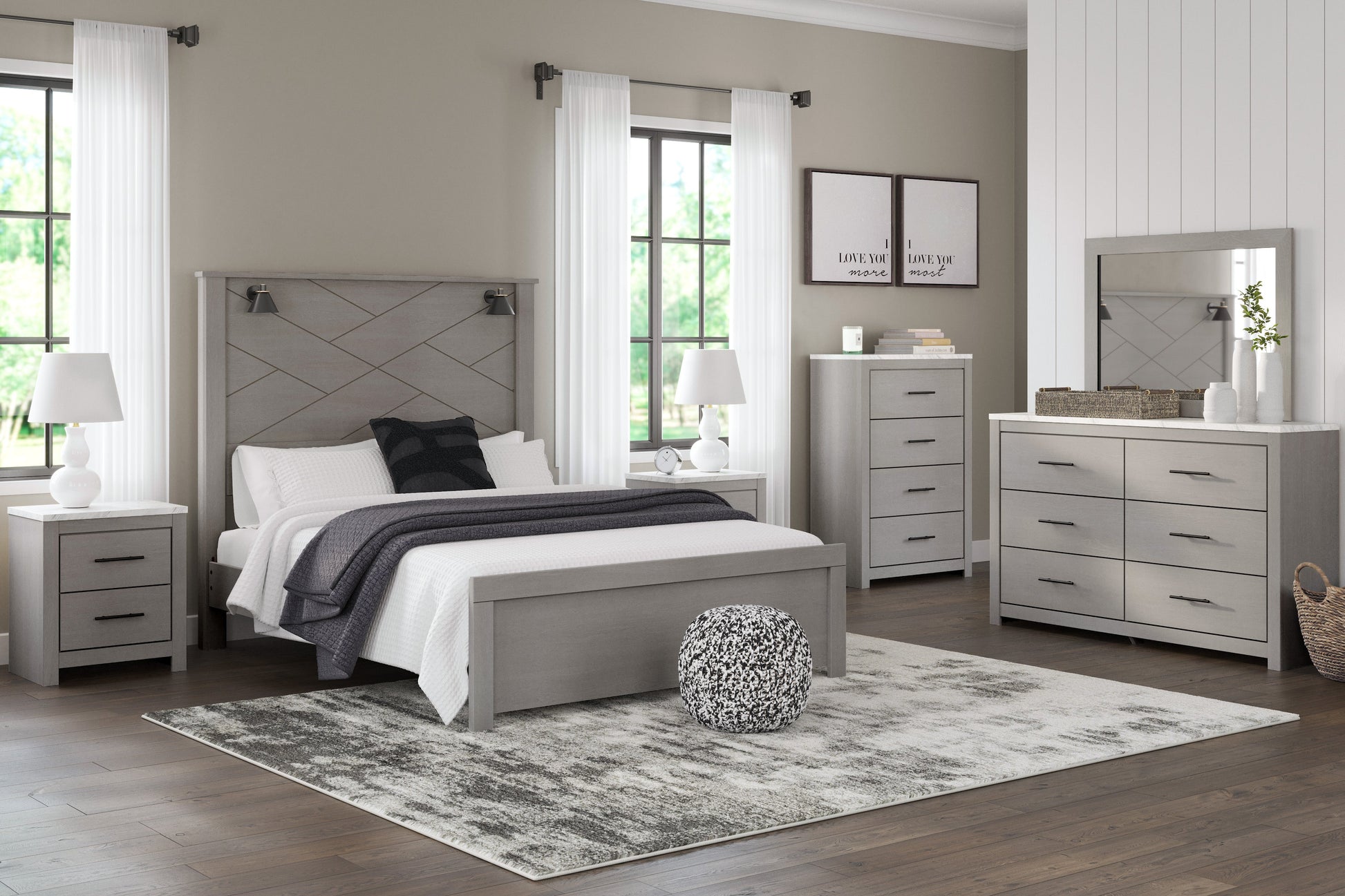 Cottonburg Light Gray/White Lighted Panel Bedroom Set - SET | B1192-56 | B1192-58 | B1192-99 | B1192-31 | B1192-36 - Luna Furniture - Dallas Store