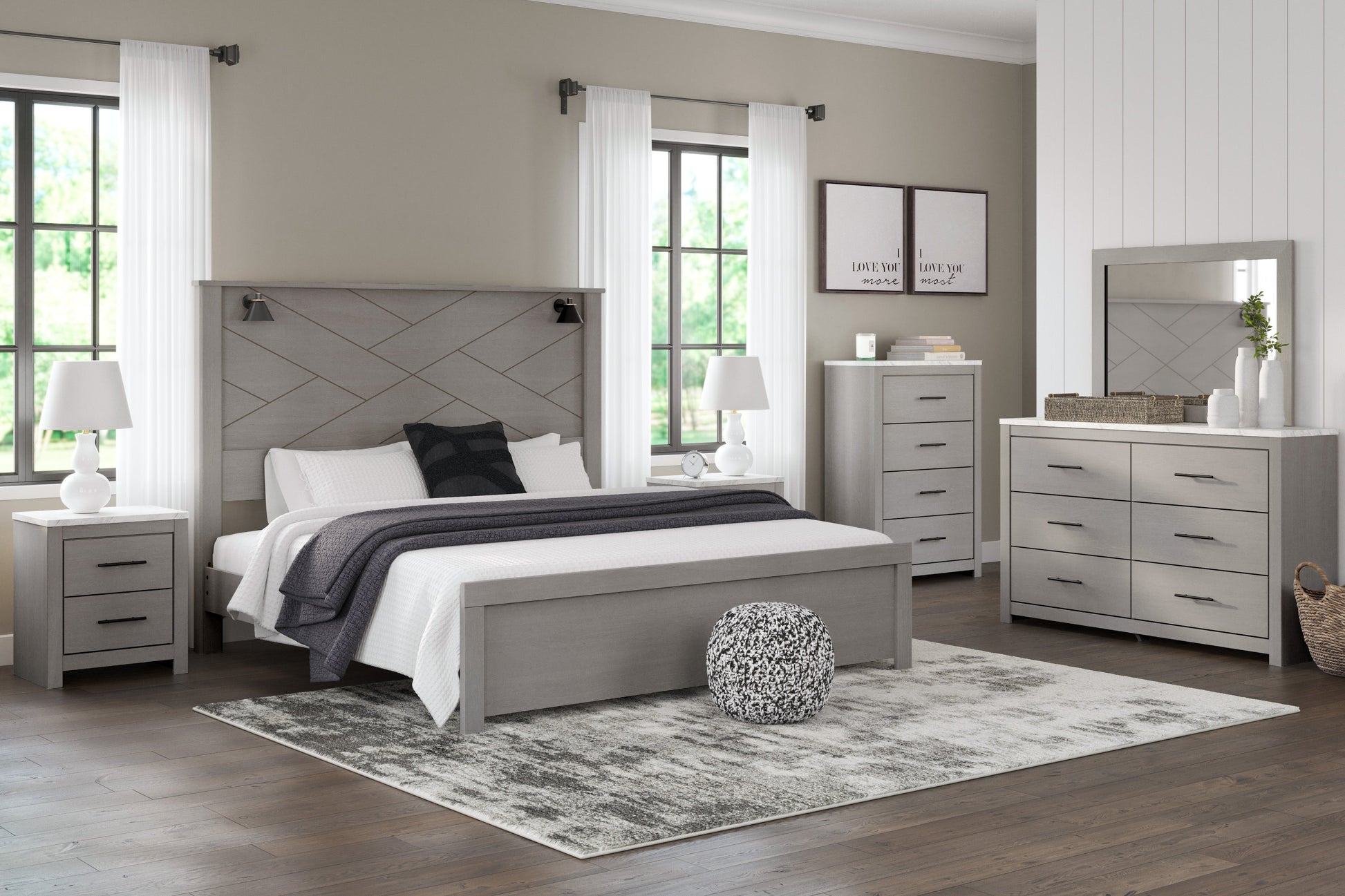 Cottonburg Light Gray/White Lighted Panel Bedroom Set - SET | B1192-56 | B1192-58 | B1192-99 | B1192-31 | B1192-36 - Luna Furniture - Dallas Store