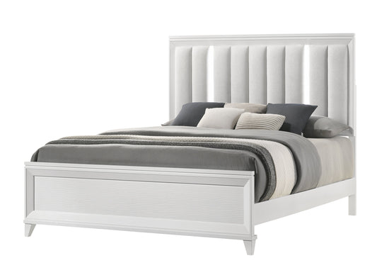 Cressida White King Upholstered LED Panel Bed - SET | B7300-K-HB | B7300-K-FB | B7300-KQ-RAIL | - Luna Furniture - Dallas Store
