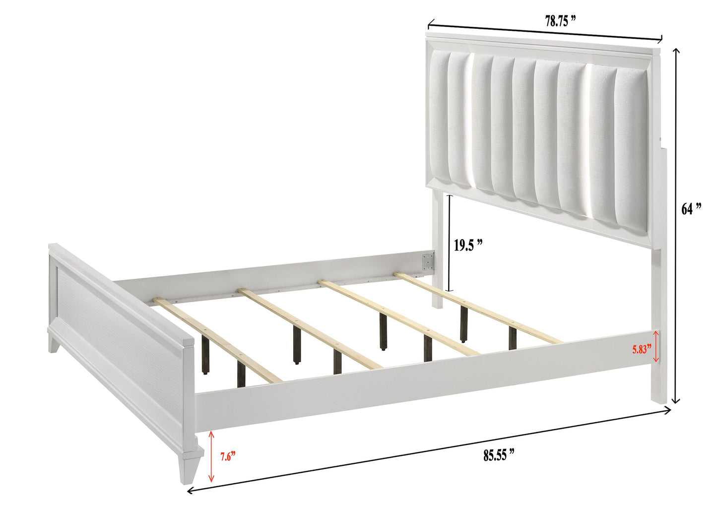 Cressida White King Upholstered LED Panel Bed - SET | B7300-K-HB | B7300-K-FB | B7300-KQ-RAIL | - Luna Furniture - Dallas Store