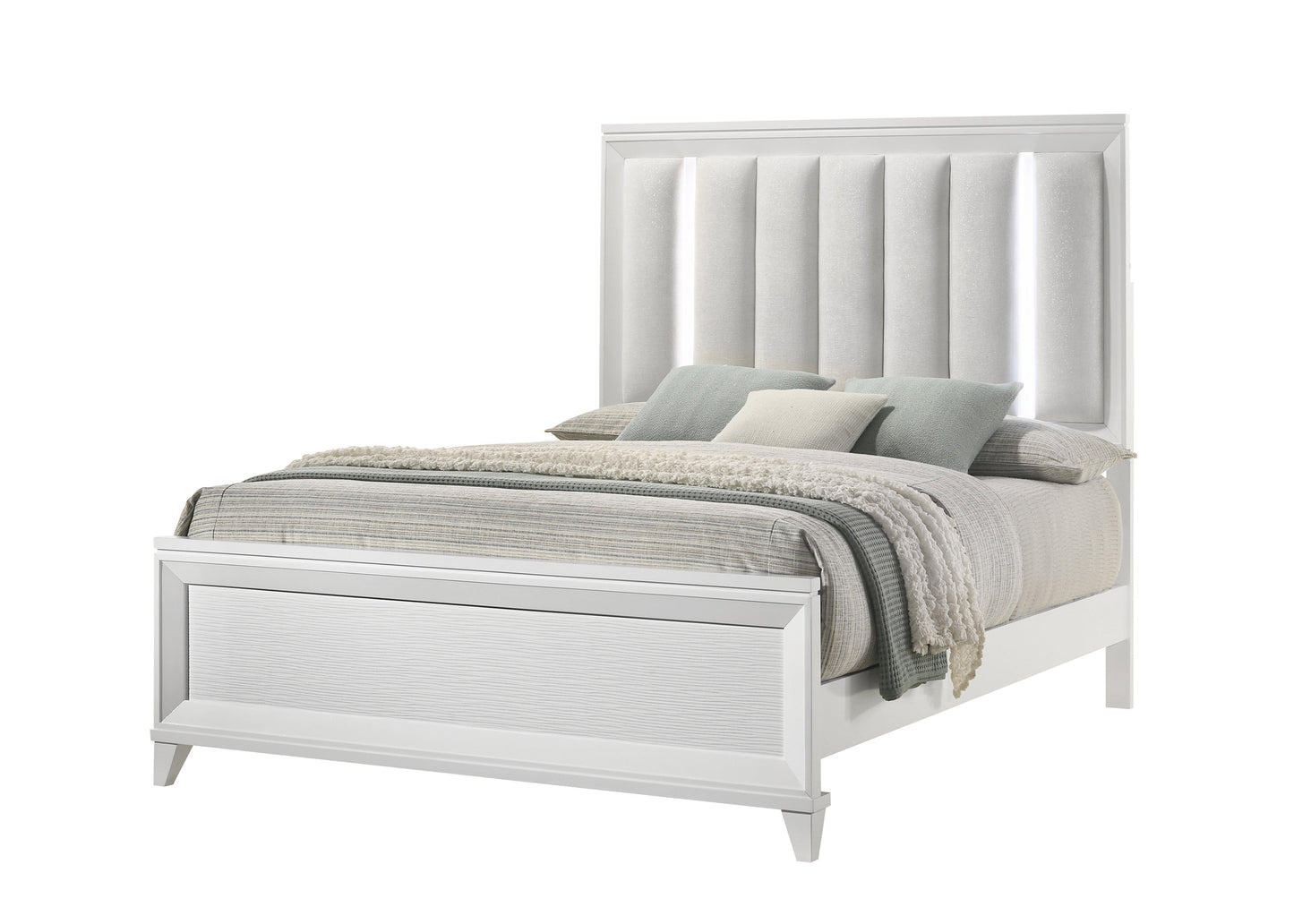 Cressida White Queen Upholstered LED Panel Bed - SET | B7300-Q-HB | B7300-Q-FB | B7300-KQ-RAIL | - Luna Furniture - Dallas Store