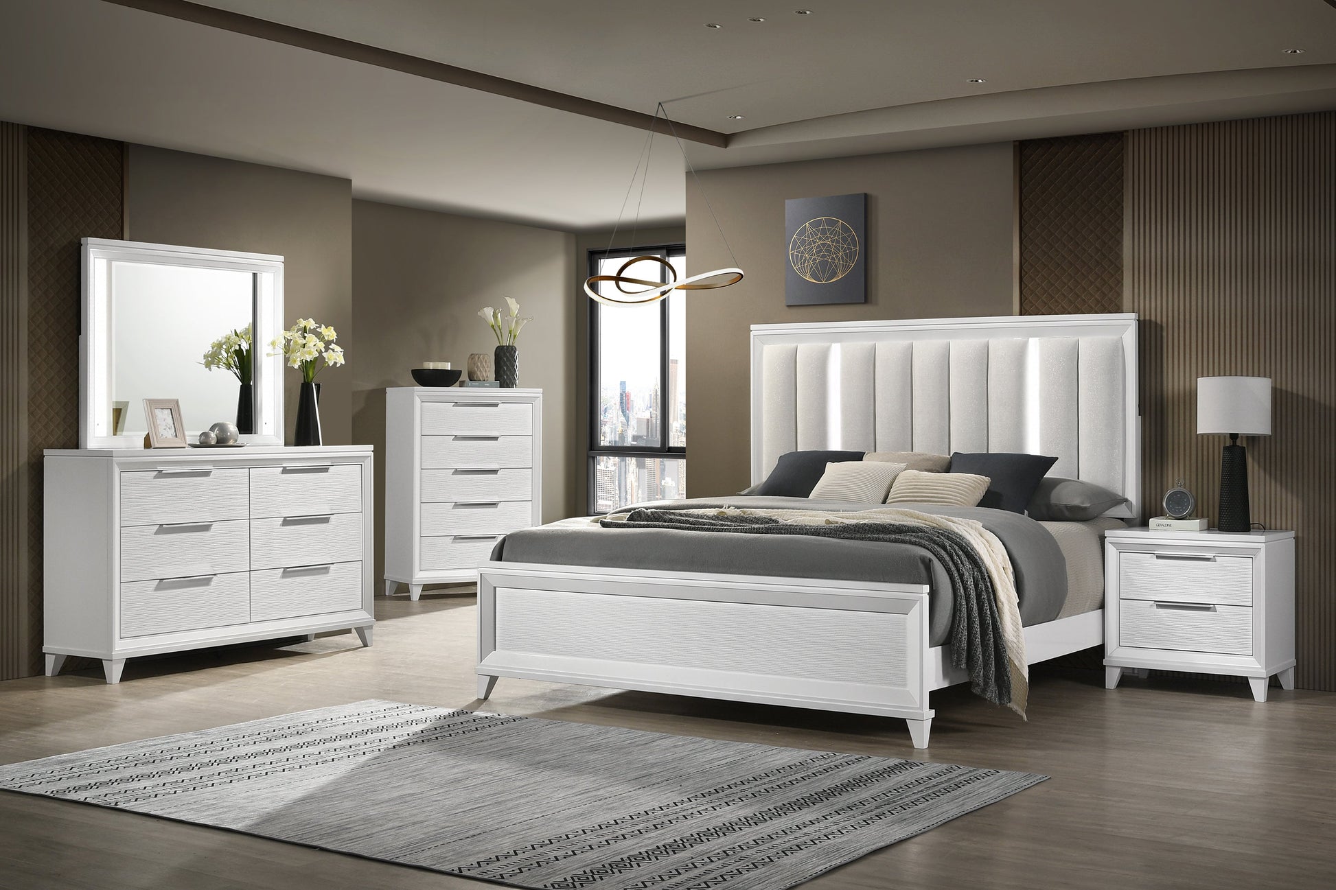 Cressida White Queen Upholstered LED Panel Bed - SET | B7300-Q-HB | B7300-Q-FB | B7300-KQ-RAIL | - Luna Furniture - Dallas Store