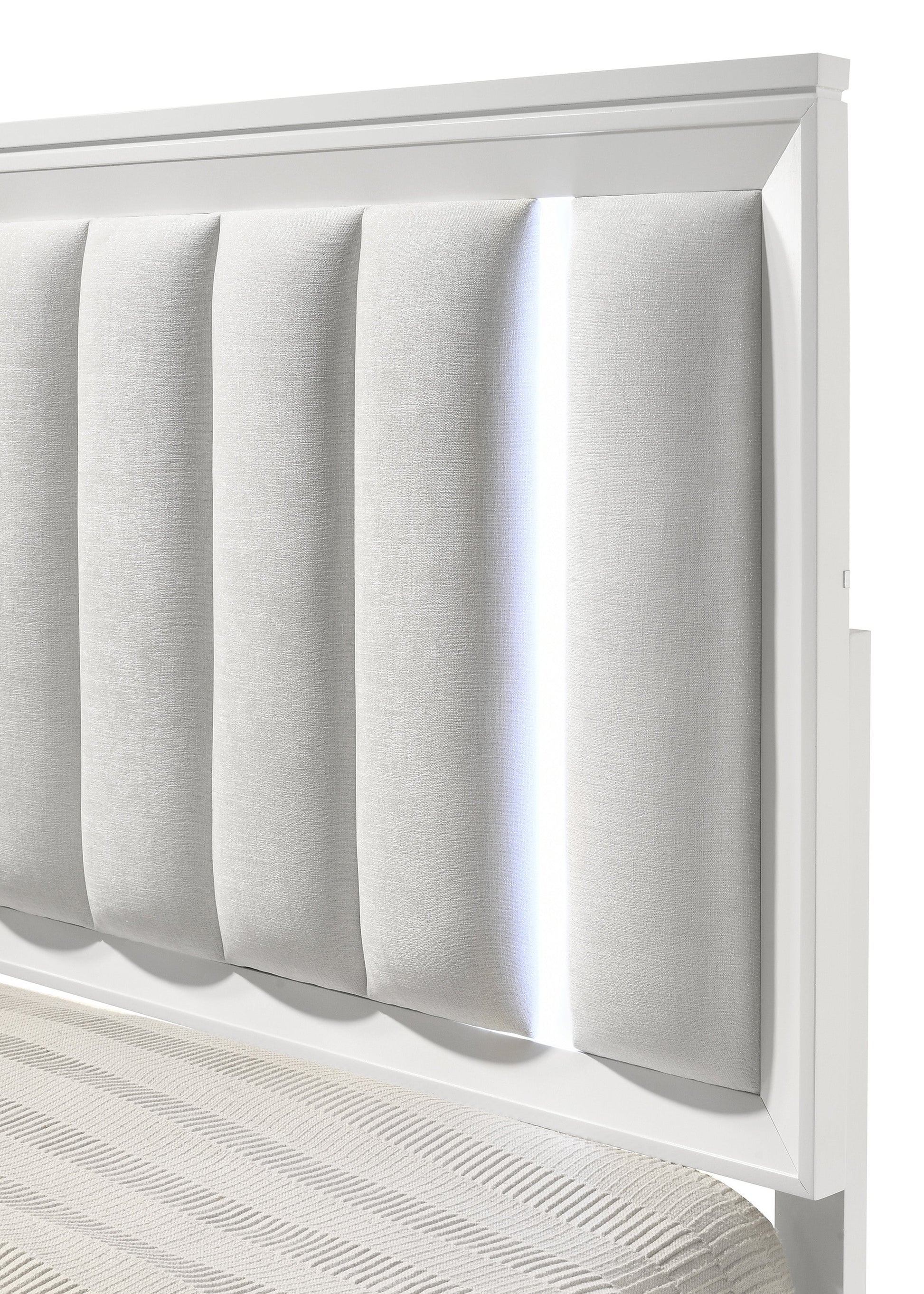 Cressida White Queen Upholstered LED Panel Bed - SET | B7300-Q-HB | B7300-Q-FB | B7300-KQ-RAIL | - Luna Furniture - Dallas Store