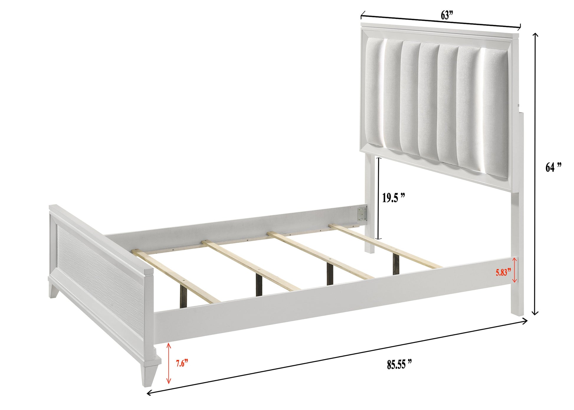 Cressida White Queen Upholstered LED Panel Bed - SET | B7300-Q-HB | B7300-Q-FB | B7300-KQ-RAIL | - Luna Furniture - Dallas Store